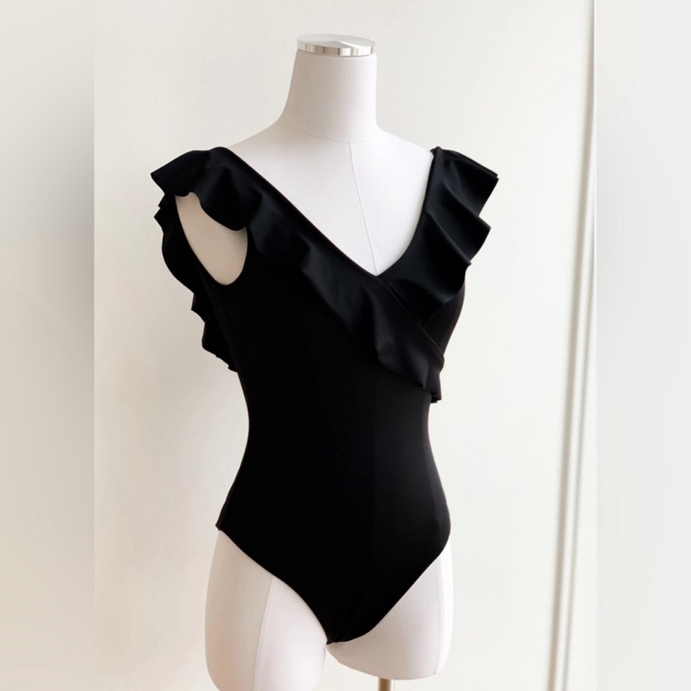Forever 21 Black Ruffle Bodysuit
